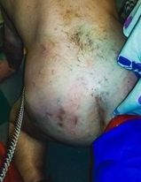 IO 1 A COLLARE GUINZAGLIO DA CANE CON VIOLA CHE MI FESTEGGIA A COLLARE GUINZAGLIO DA CANE CON LA TOVAGLIA MIA A FIORI